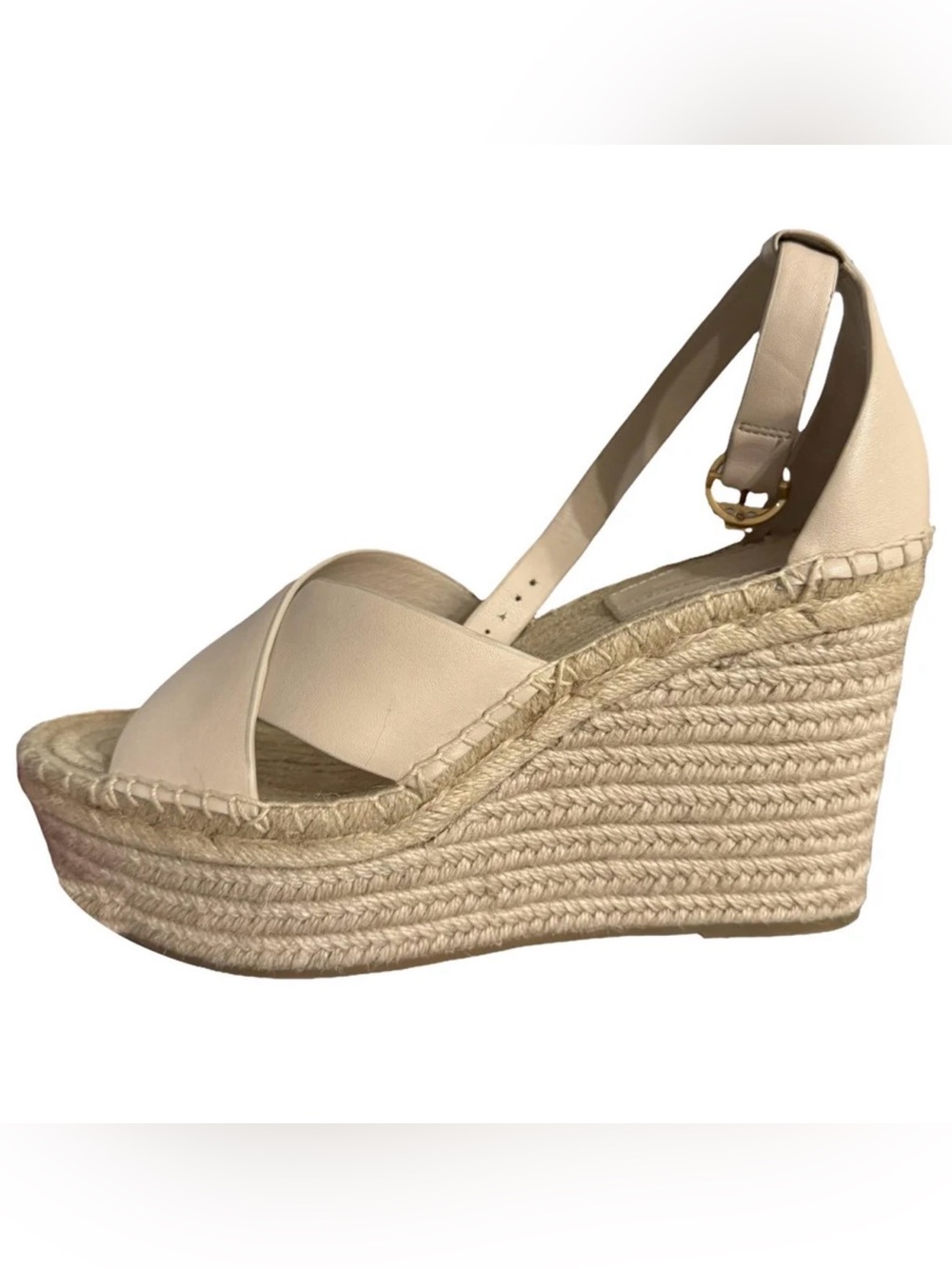 Tory Burch - Womens Beige Espadrille Wedge Sandals